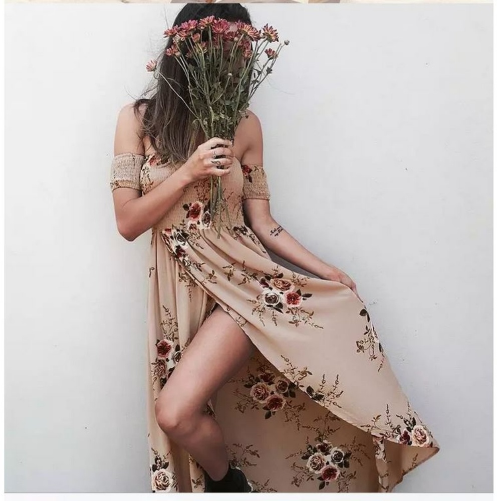 LAST ONE!! Floral Cold Shoulder Maxi Dress - Picture 4 of 7